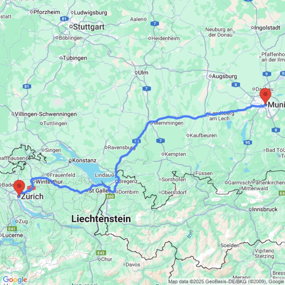 Trip between Munich and Zurich