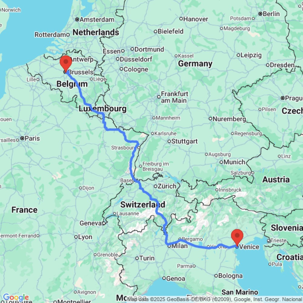 Trip between Venice and Brussels