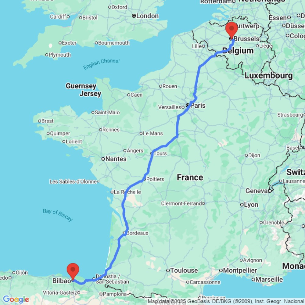 Trip between Brussels and Bilbao
