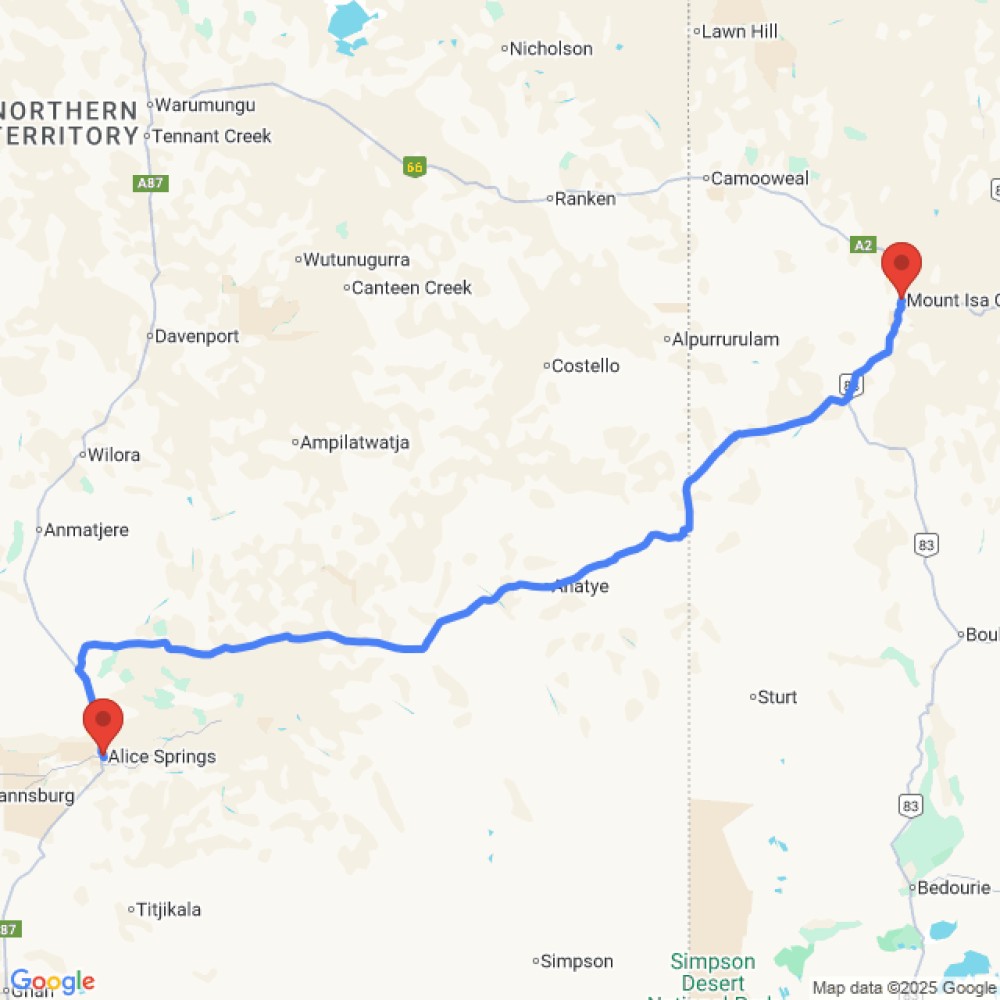 Trip between Alice Springs and Mount Isa