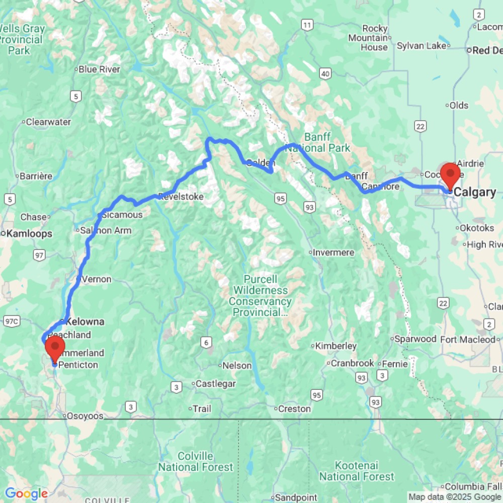 Trip between Calgary and Penticton