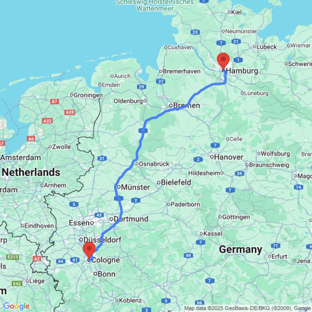 Trip between Hamburg and Cologne