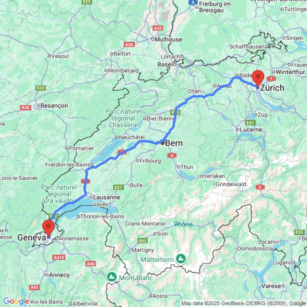 Trip between Zurich and Geneva