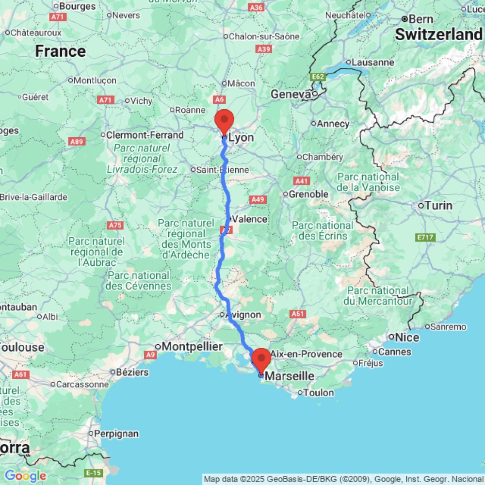 Trip between Marseille and Lyon