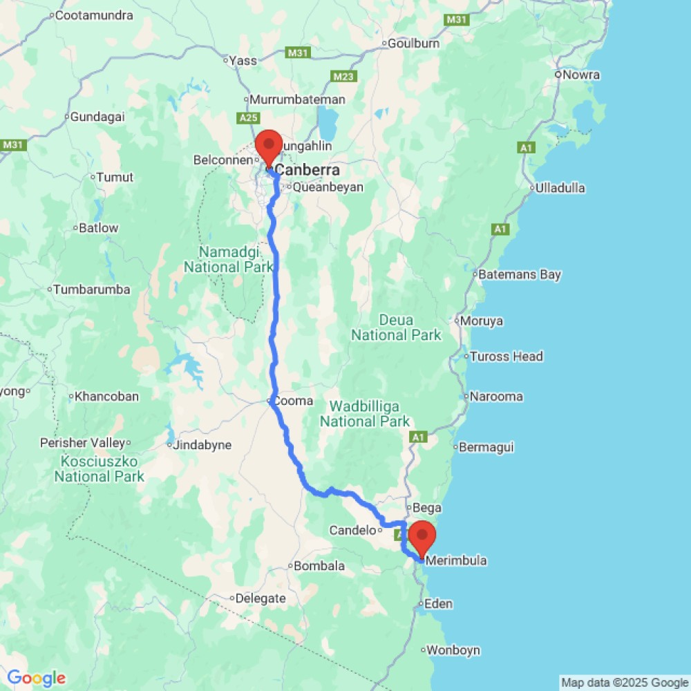 Trip between Merimbula and Canberra
