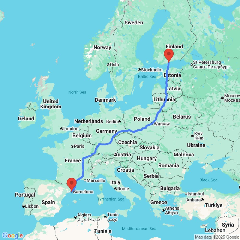 Trip between Barcelona and Helsinki