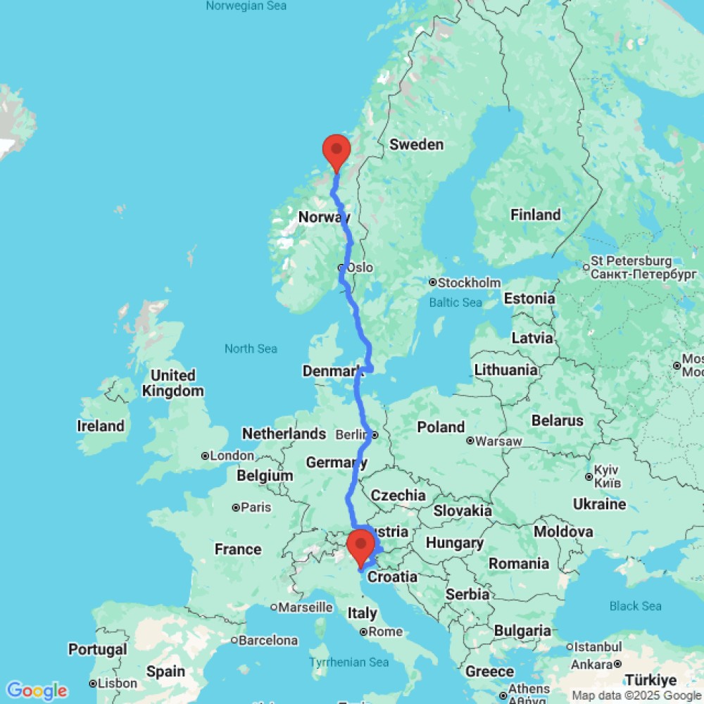 Trip between Venice and Trondheim