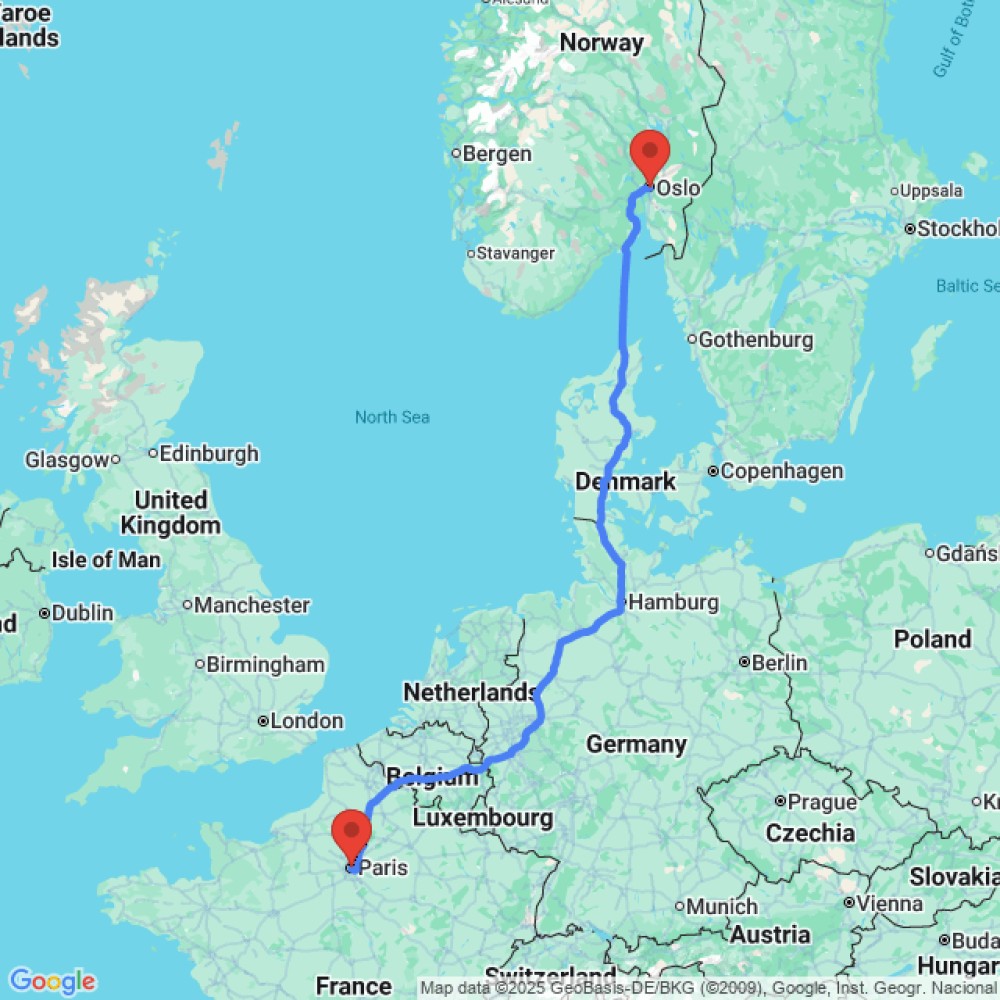 Trip between Paris and Oslo