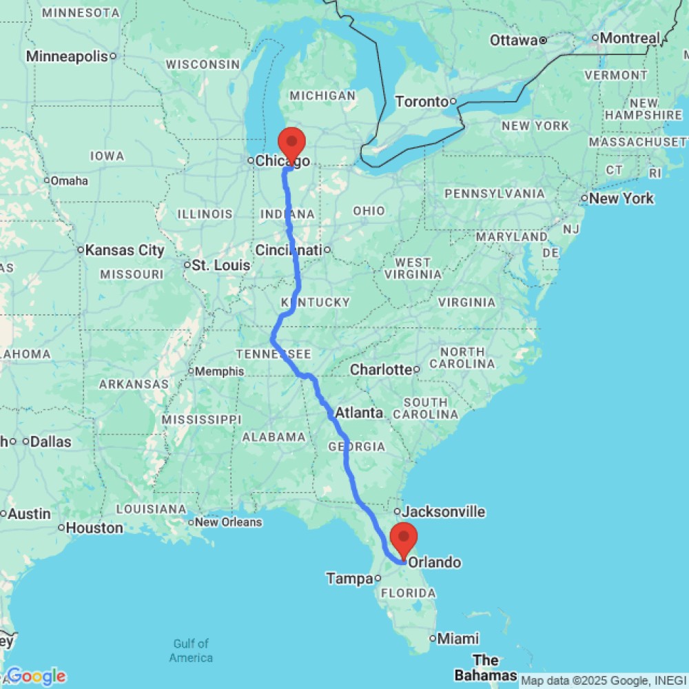 Trip between Elkhart and Orlando