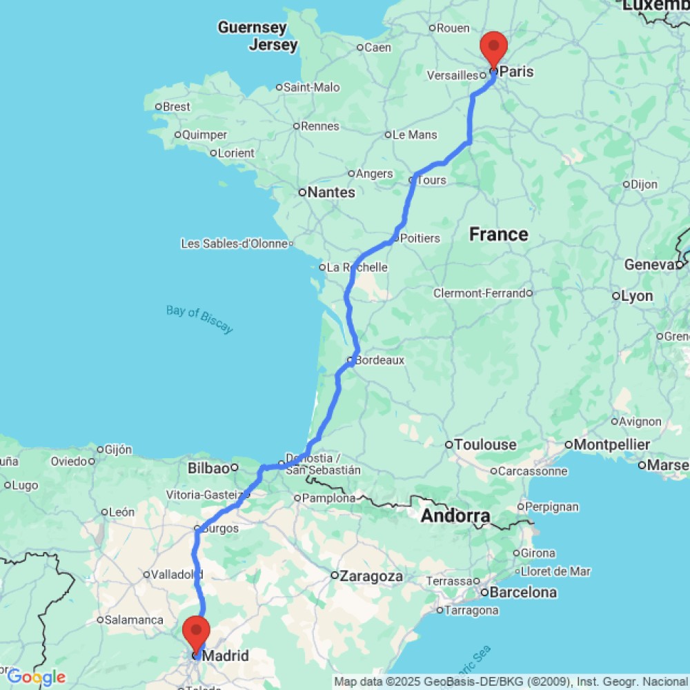Trip between Paris and Madrid