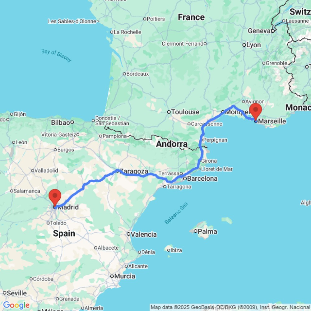 Trip between Marseille and Madrid