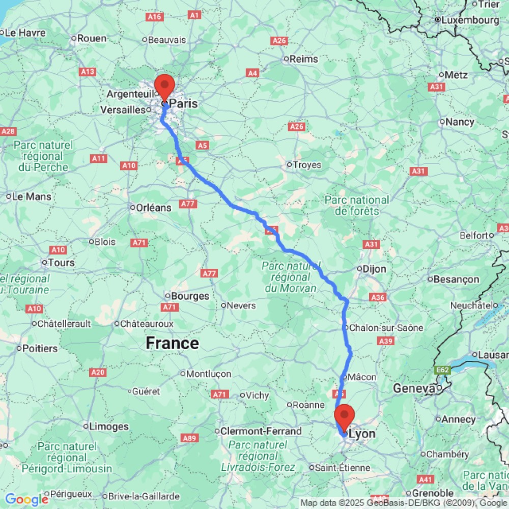 Trip between Lyon and Paris