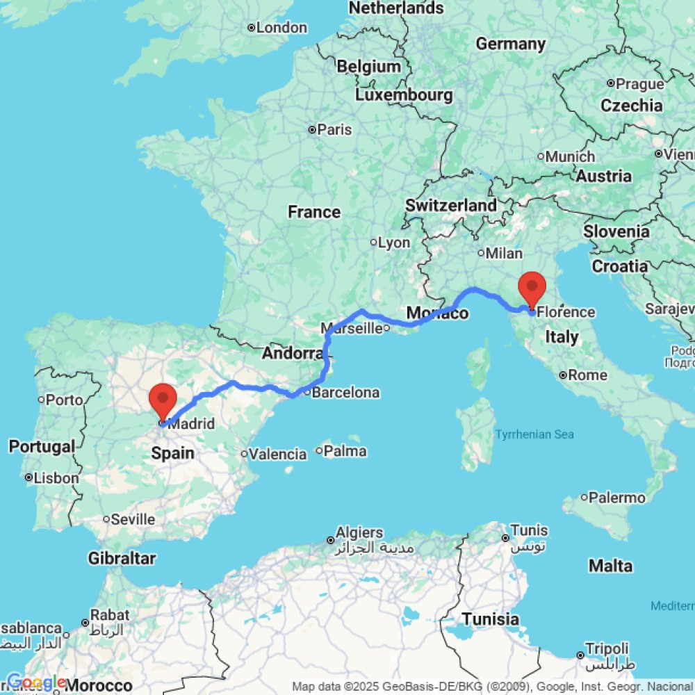 Trip between Florence and Madrid