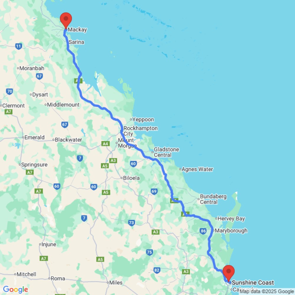 Trip between Mackay and Sunshine Coast