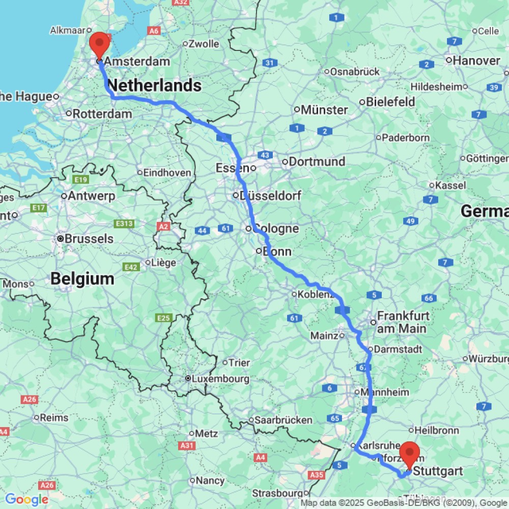 Trip between Stuttgart and Amsterdam