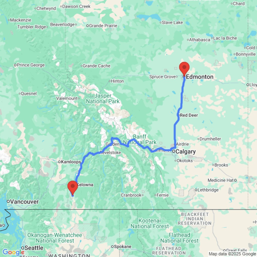 Trip between Penticton and Edmonton