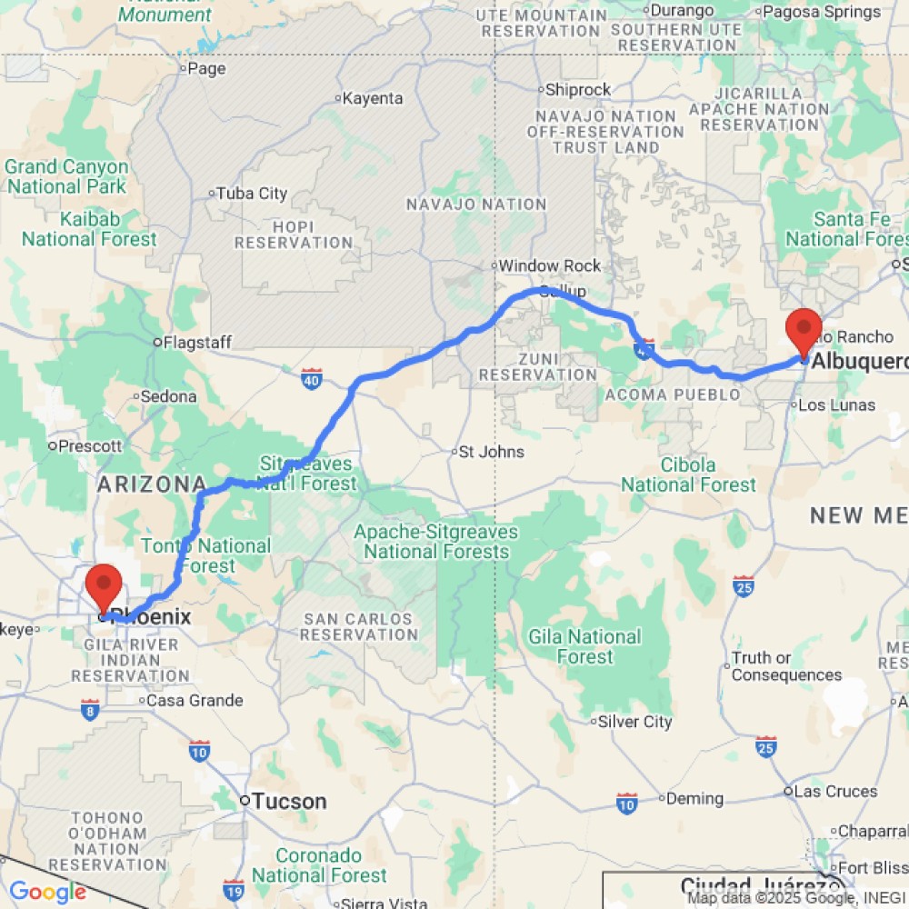 Trip between Albuquerque and Phoenix