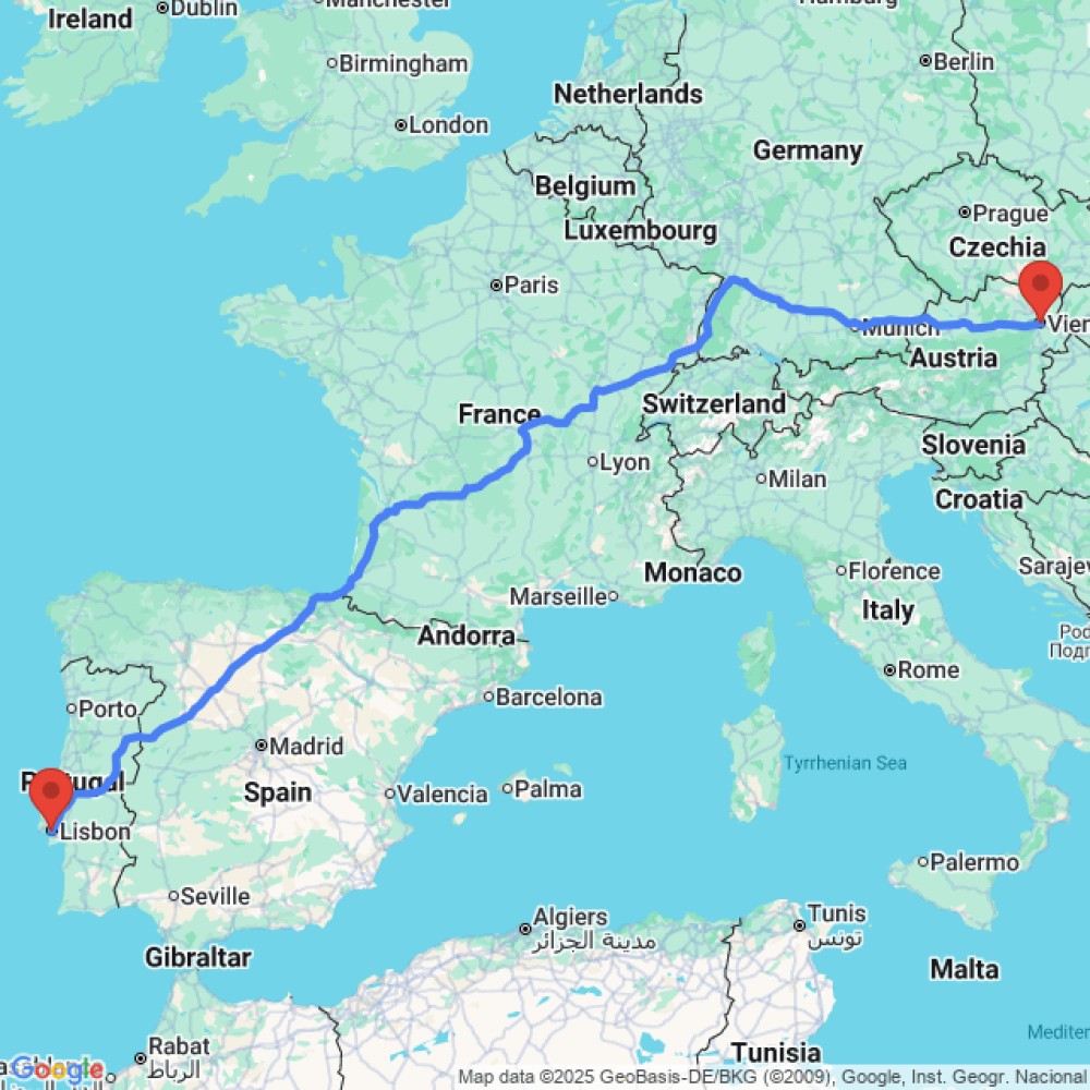 Trip between Vienna and Lisbon