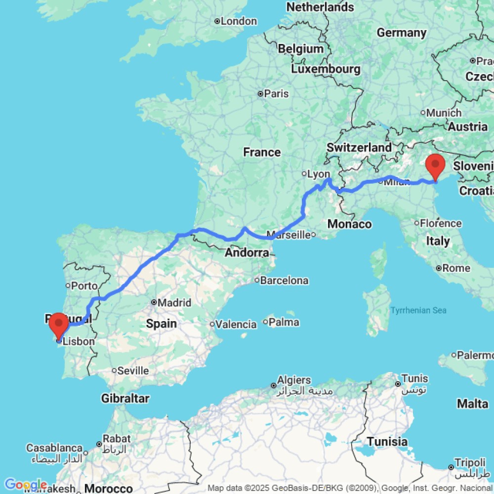 Trip between Venice and Lisbon