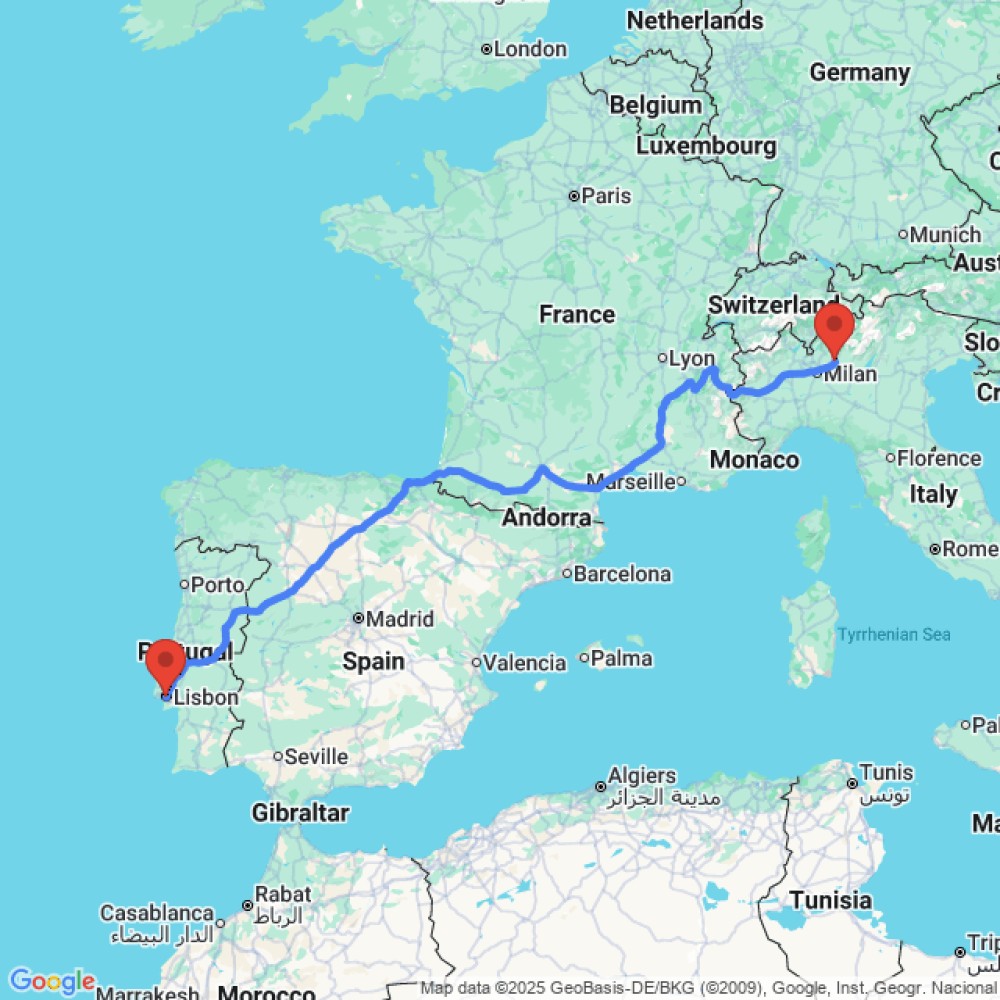 Trip between Bergamo and Lisbon