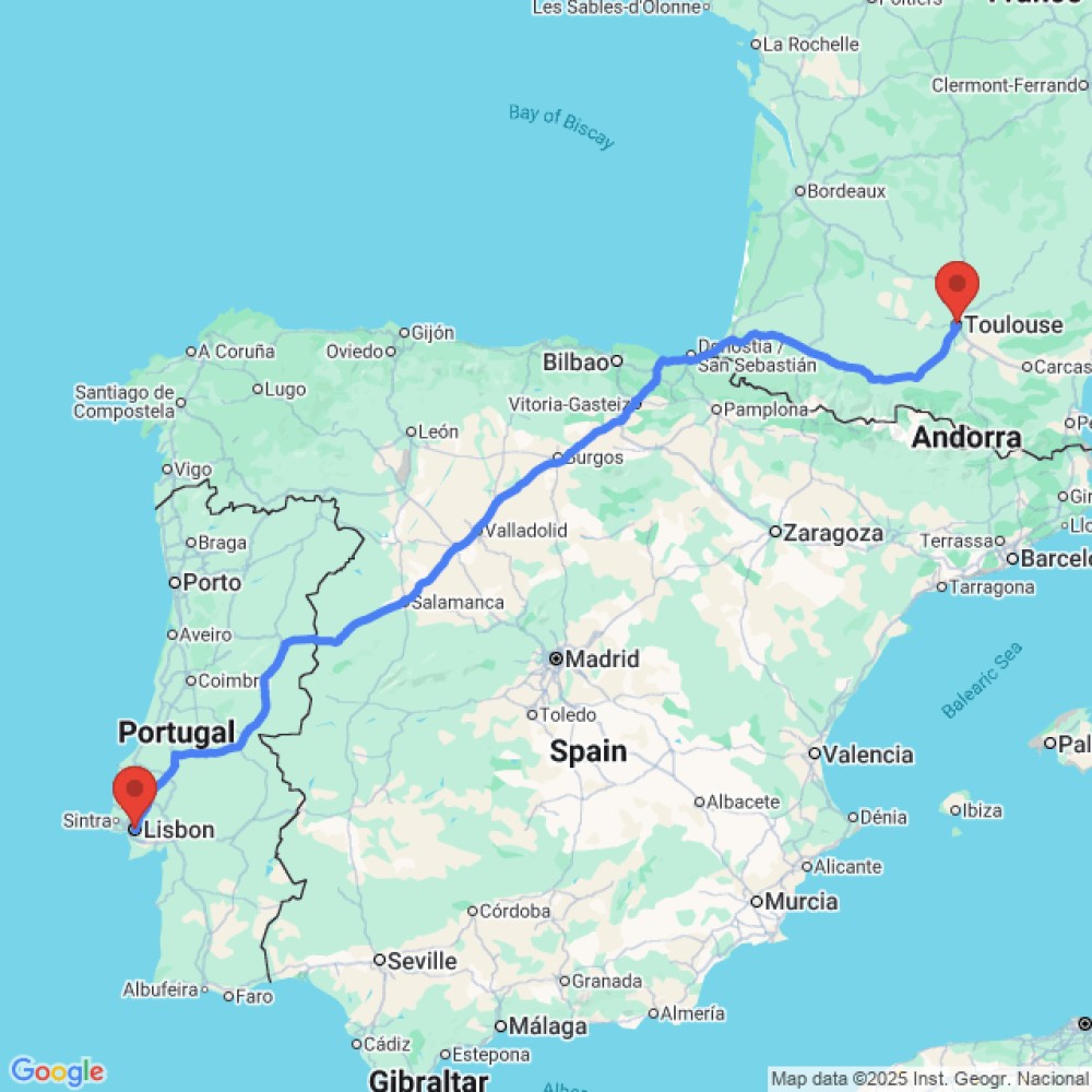 Trip between Toulouse and Lisbon