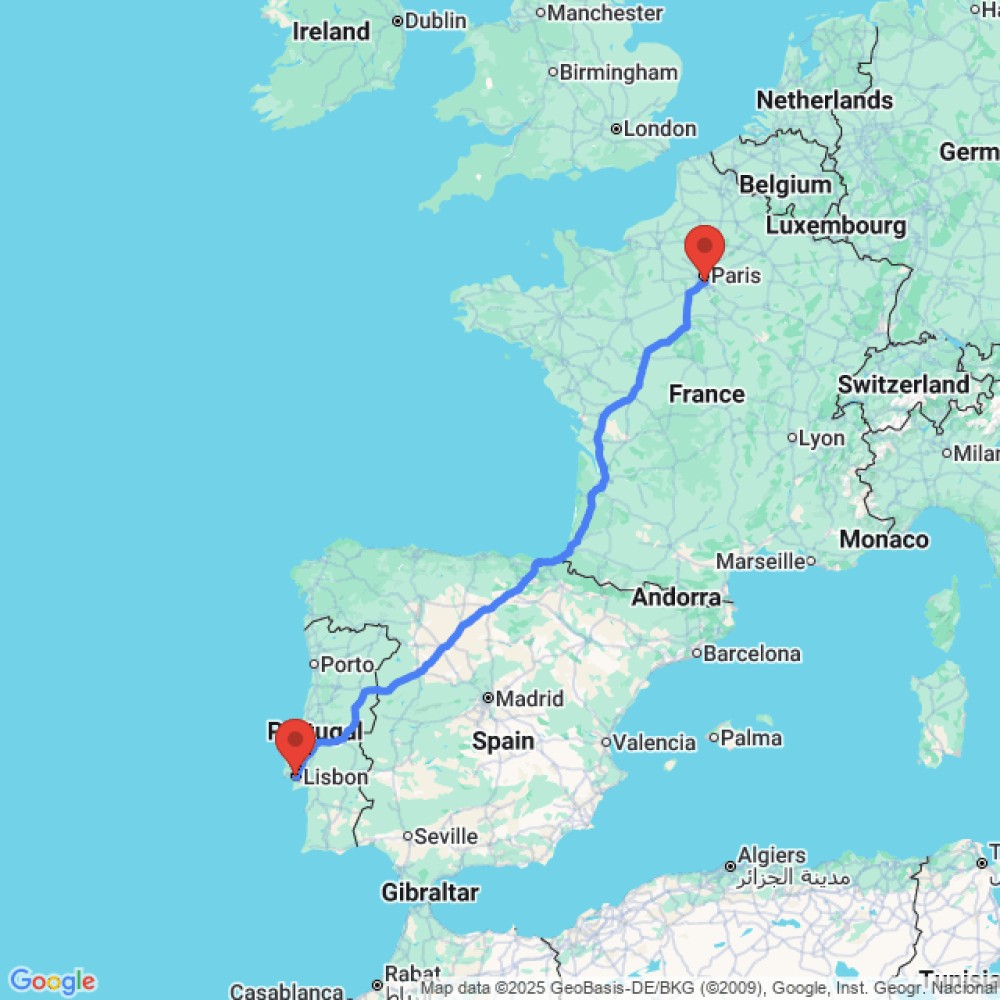 Trip between Paris Orly and Lisbon