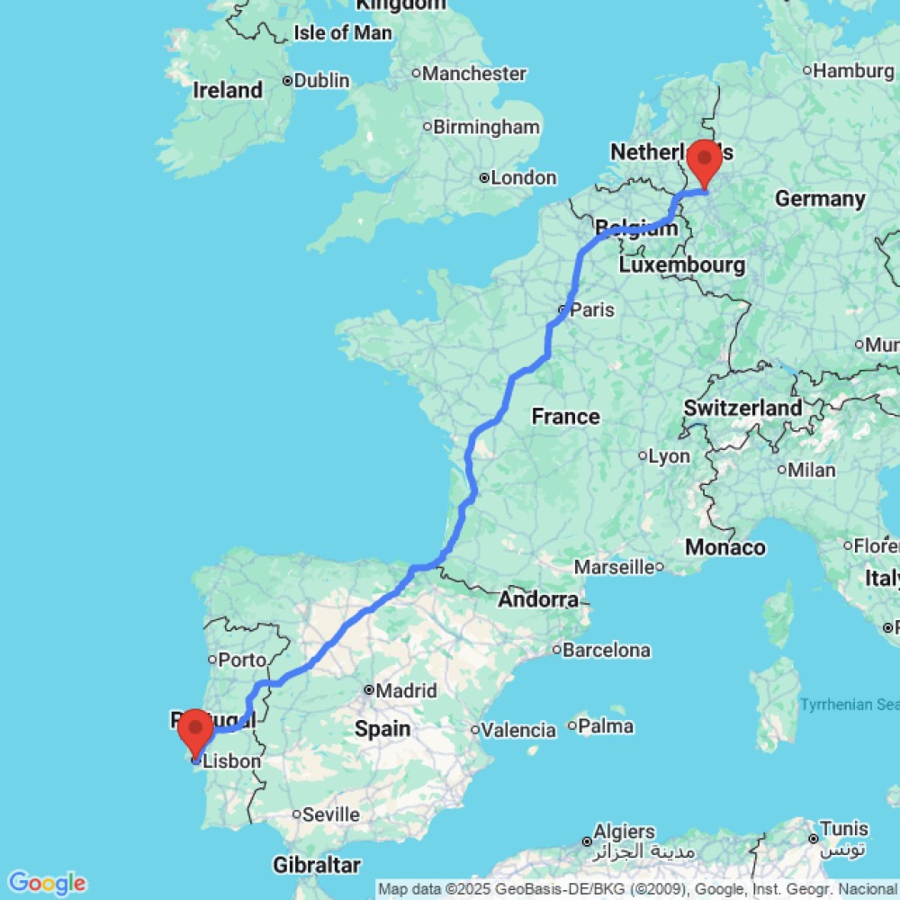 Trip between Dusseldorf and Lisbon