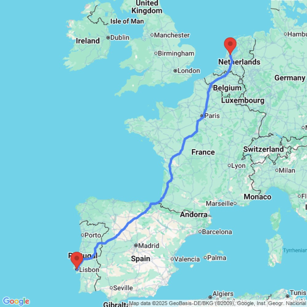 Trip between Amsterdam and Lisbon