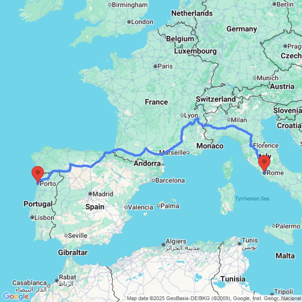 Trip between Rome and Porto