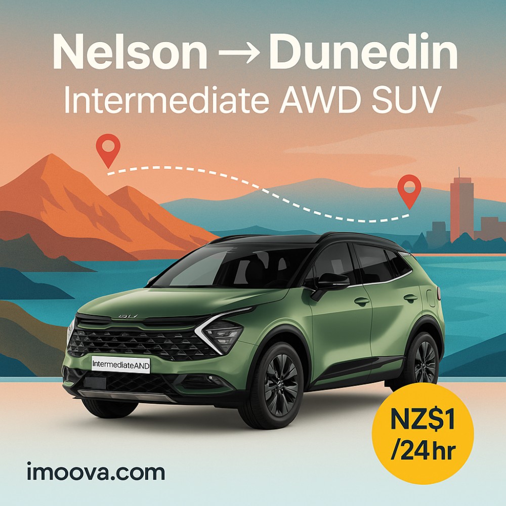 Intermediate AWD SUV available for relocation from Nelson to Dunedin