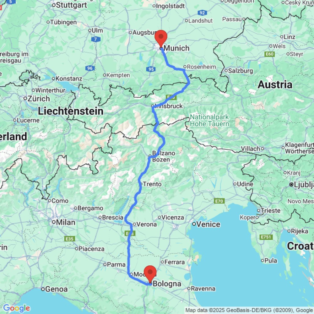 Trip between Munich and Bologna