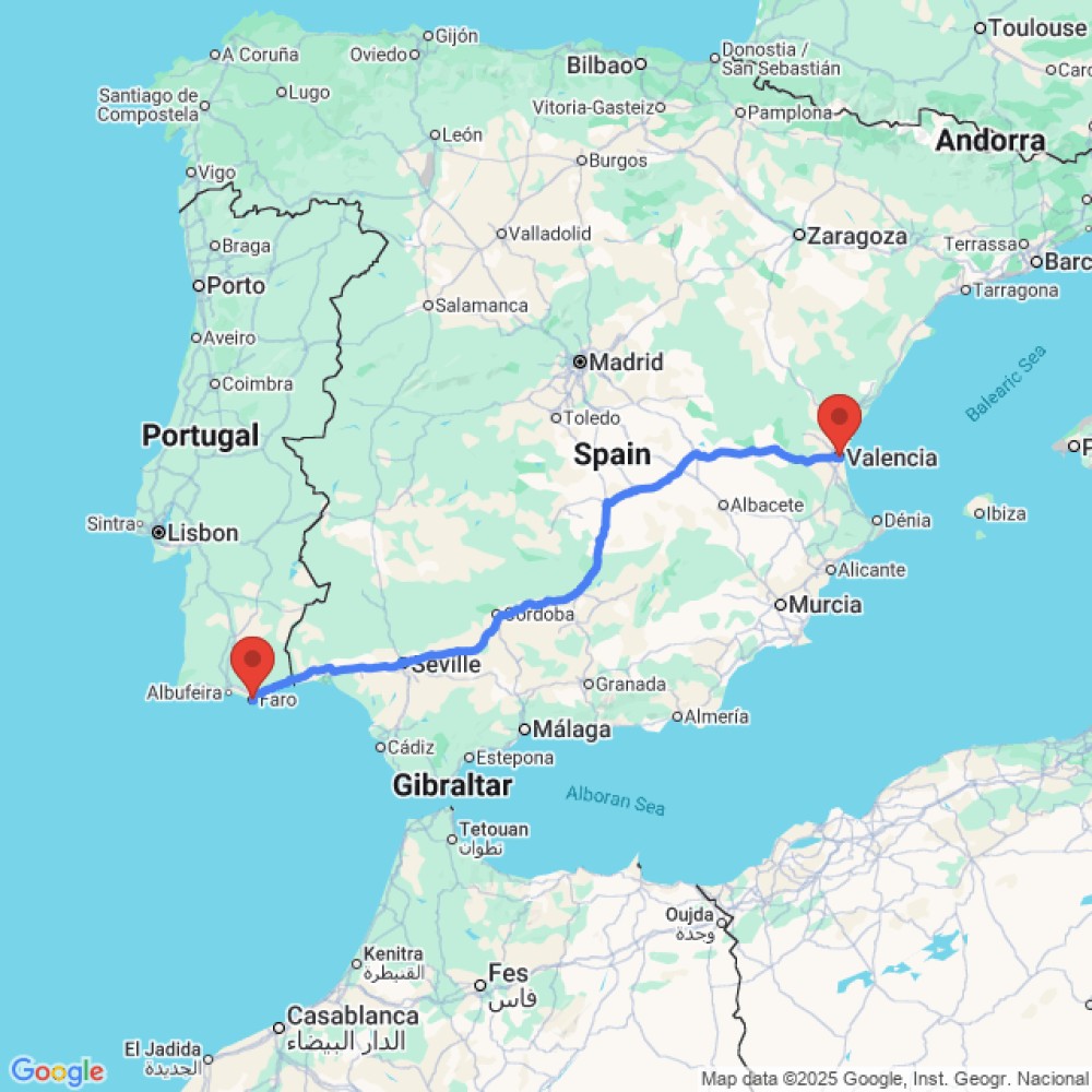 Trip between Valencia and Faro
