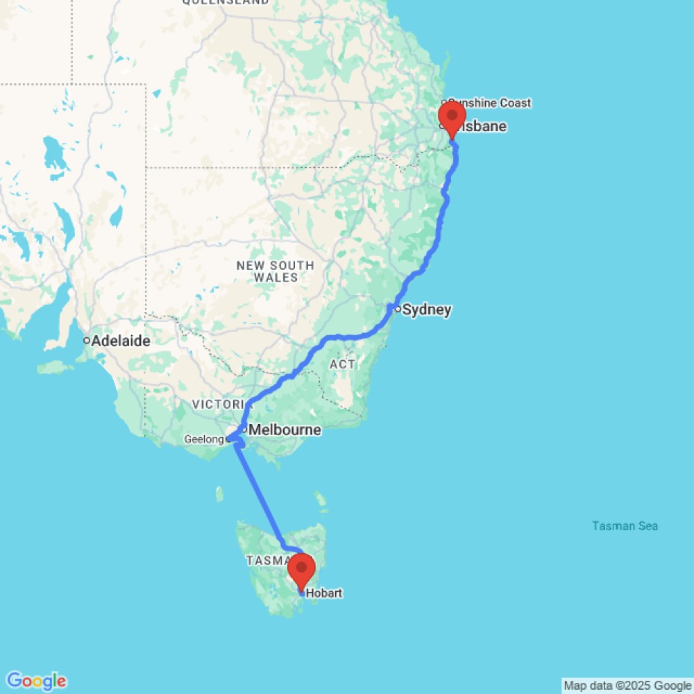 Trip between Gold Coast and Hobart