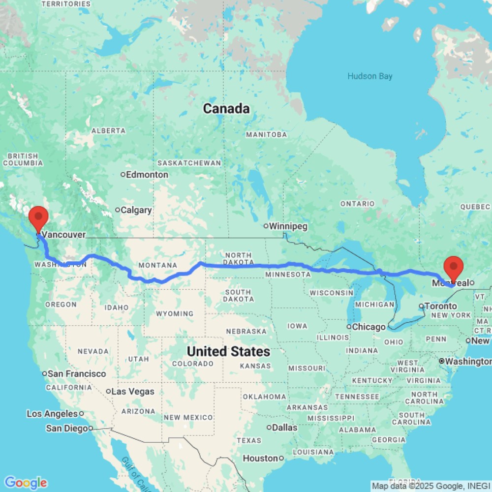 Trip between Ottawa and Vancouver