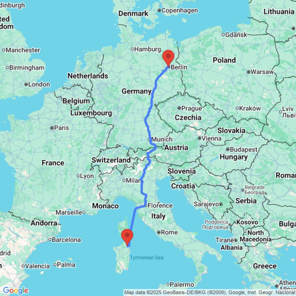 Trip between Berlin and Olbia