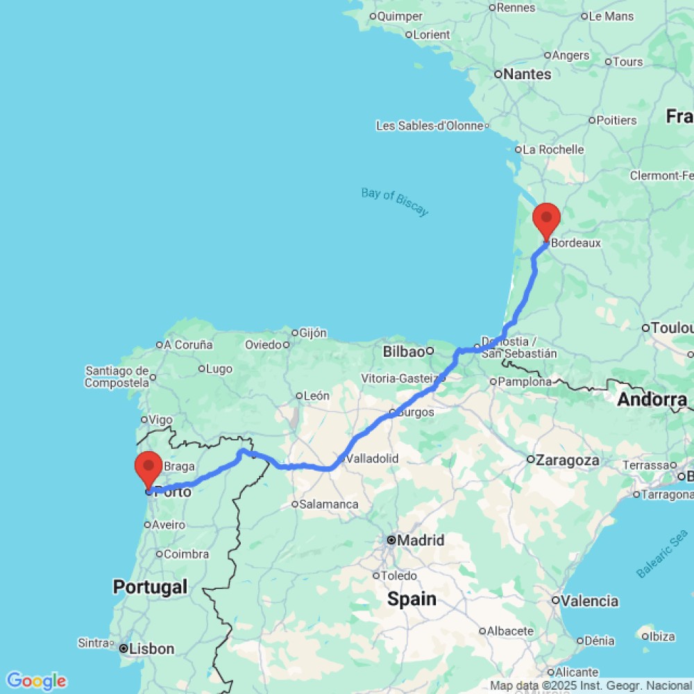 Trip between Bordeaux and Porto