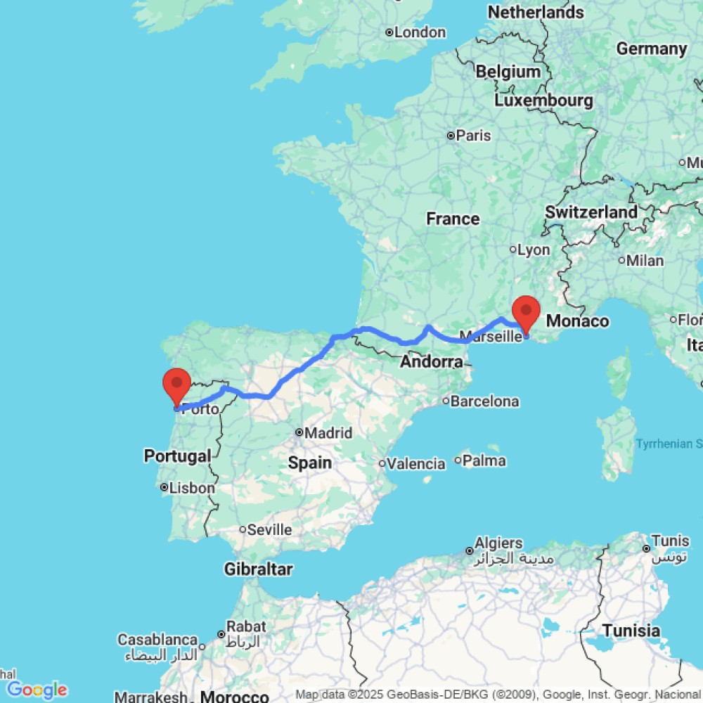 Trip between Marseille and Porto