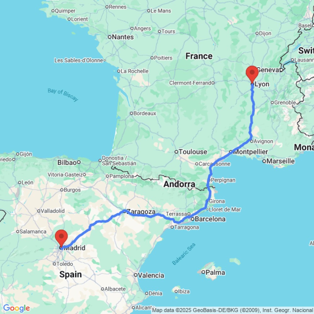Trip between Lyon and Madrid