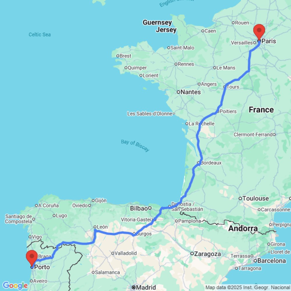 Trip between Paris and Porto