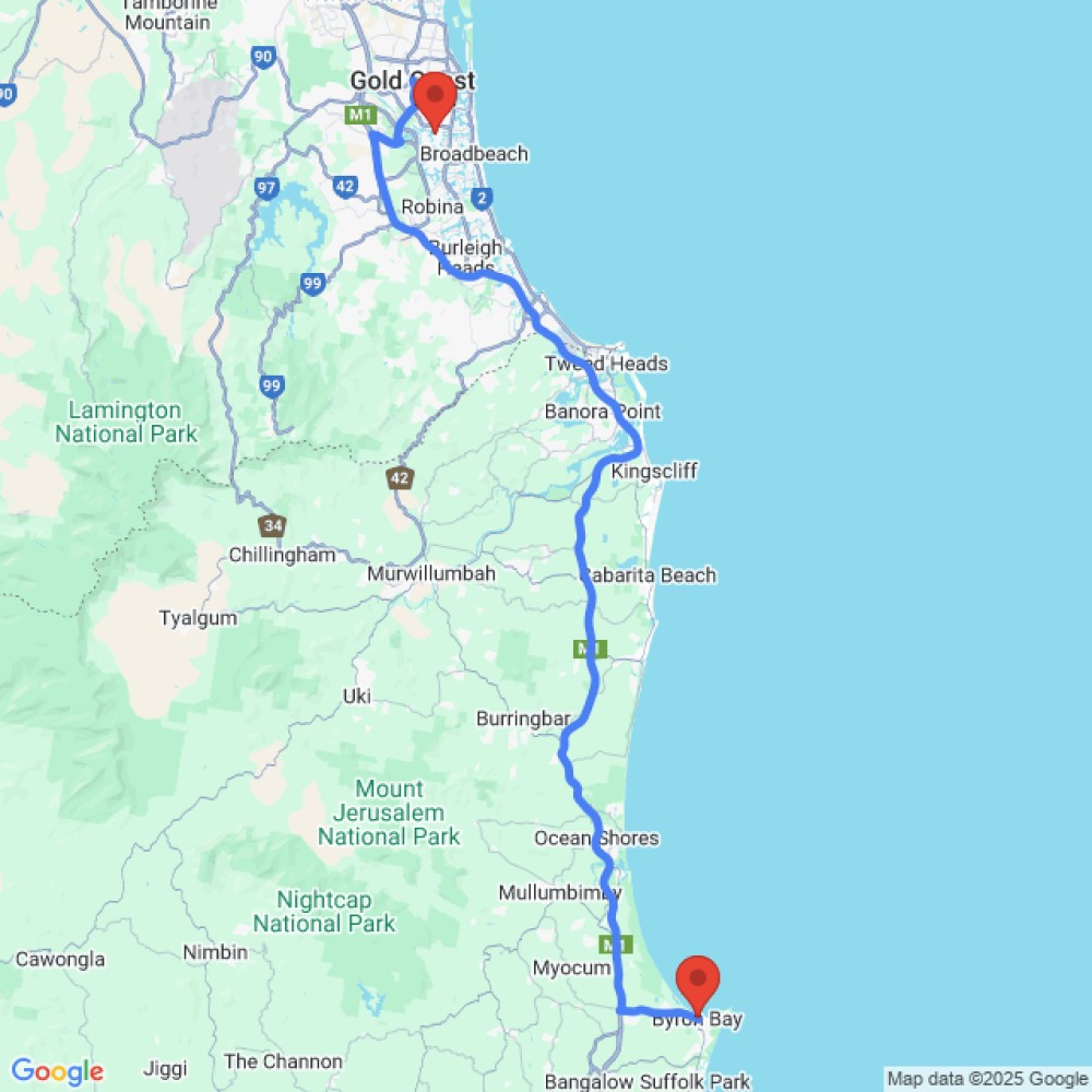 Trip between Byron Bay and Gold Coast