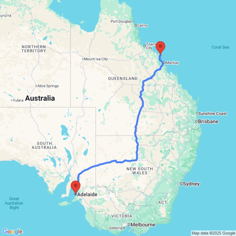 Trip between Airlie Beach and Adelaide