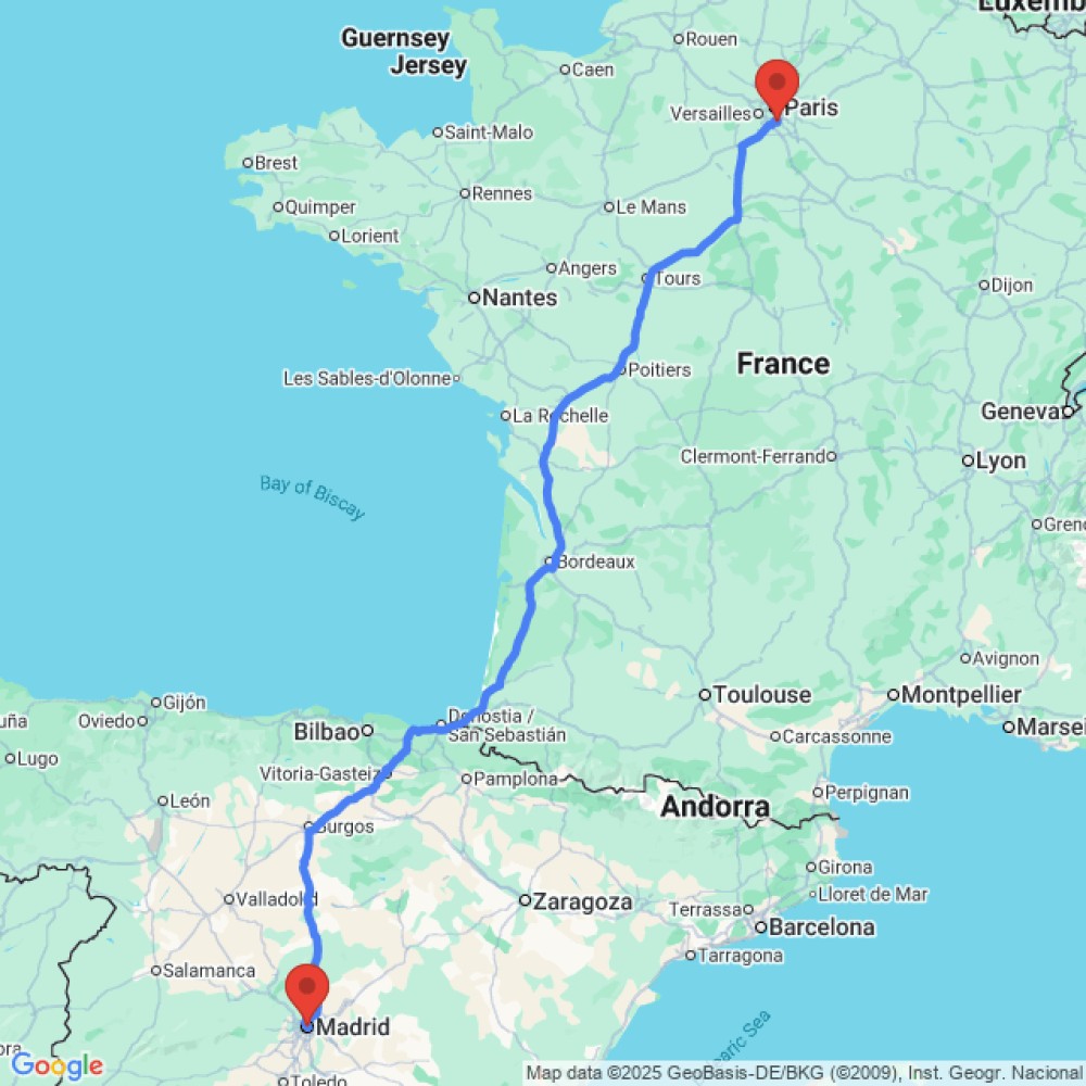 Trip between Paris Orly and Madrid