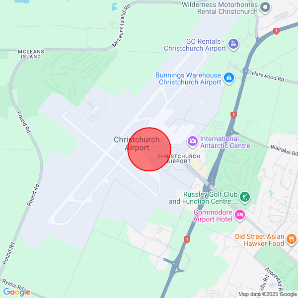 Map of pickup location at Christchurch Airport