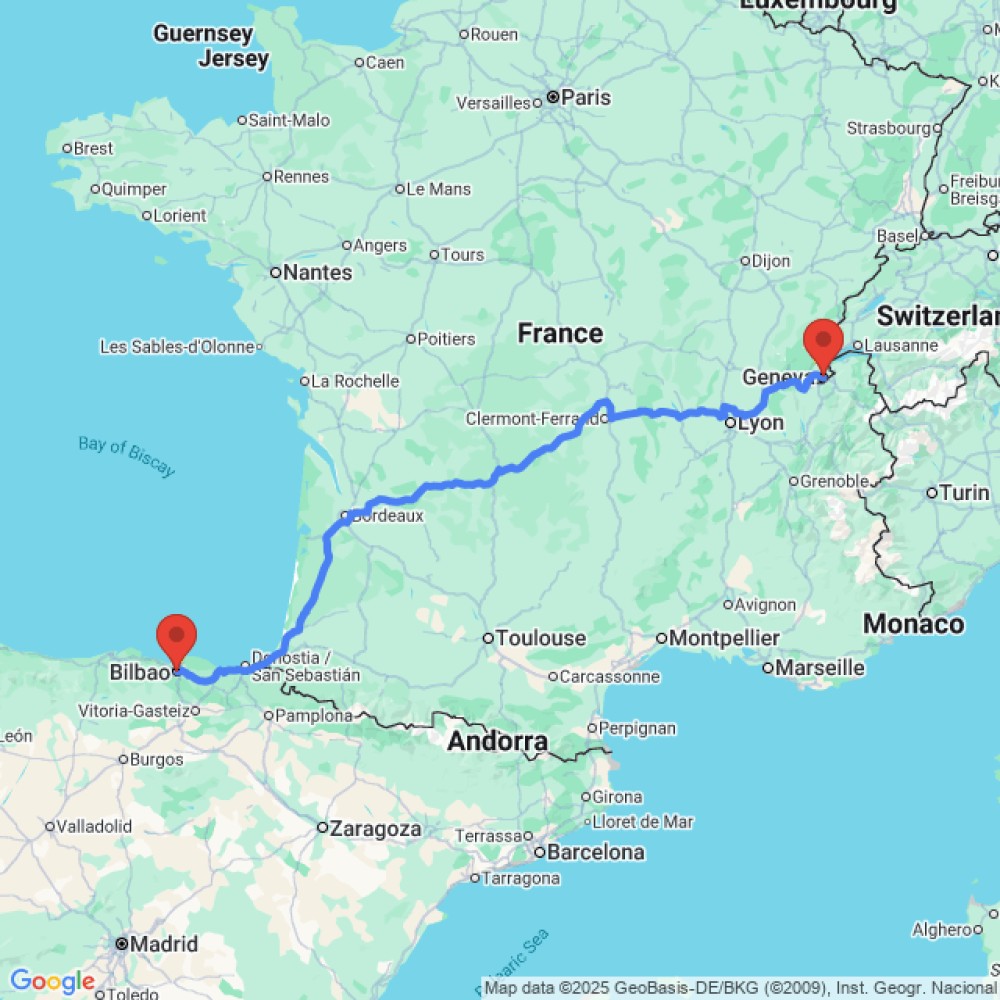 Trip between Geneva and Bilbao