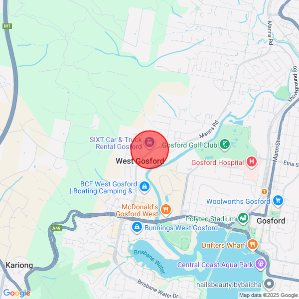 Map of pickup location at Gosford
