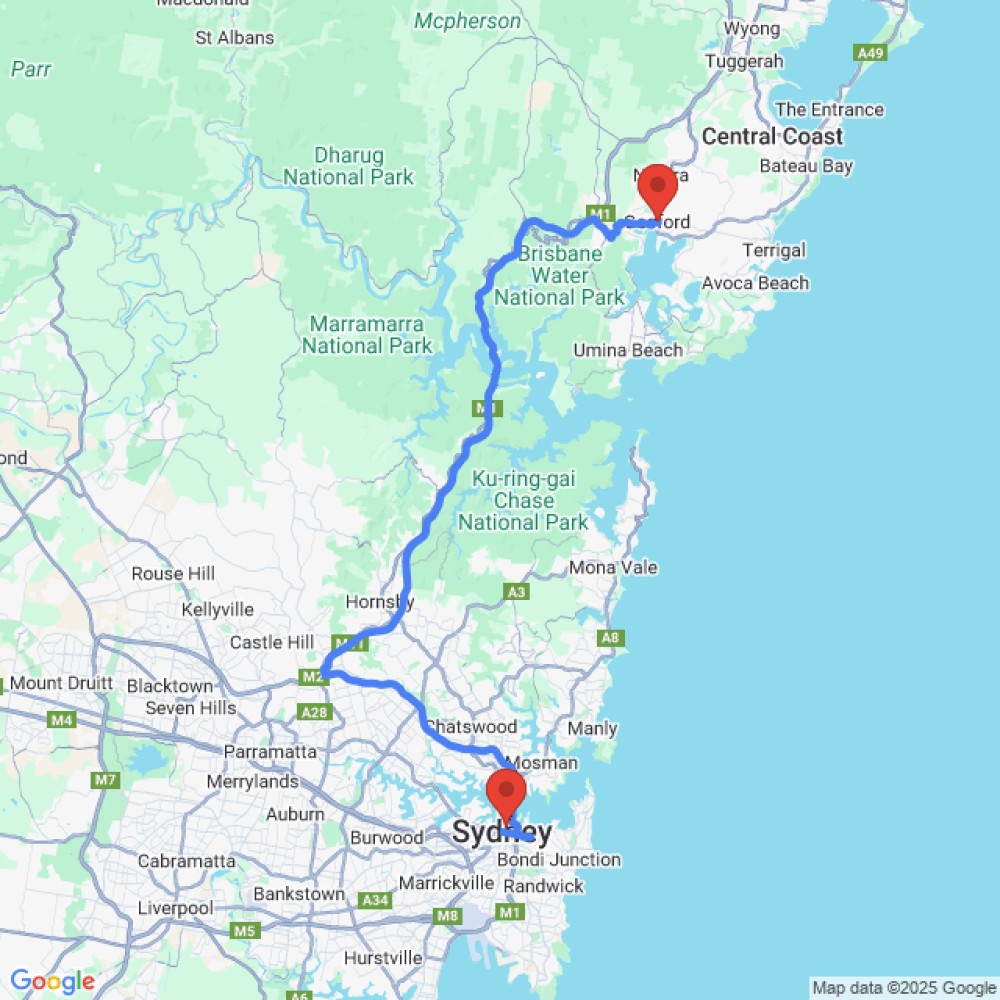 Trip between Gosford and Sydney