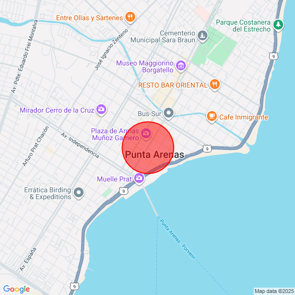 Map of pickup location at Punta Arenas