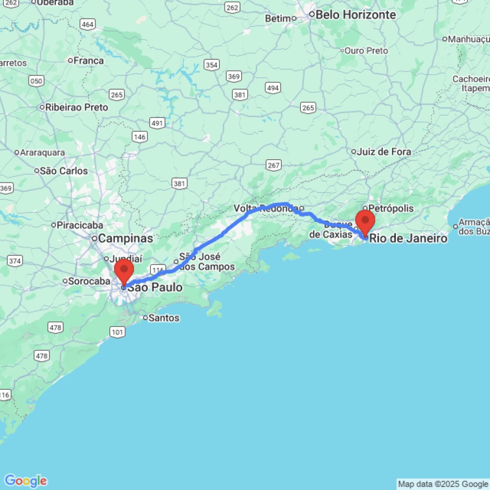 Trip between São Paulo and Rio de Janeiro