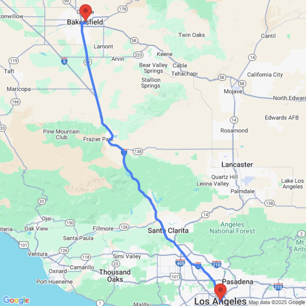 Trip between Bakersfield and Los Angeles