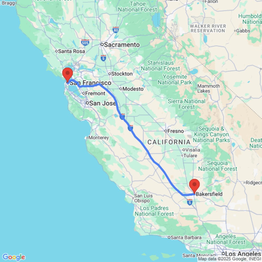 Trip between Bakersfield and San Francisco